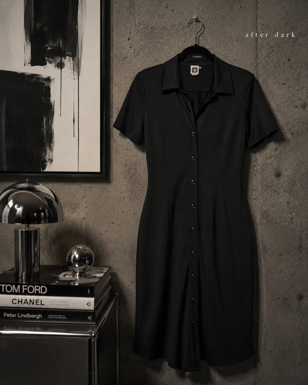 Anne Klein Black Button Front Midi Shirt Dress Women’s Medium Minimalist Career